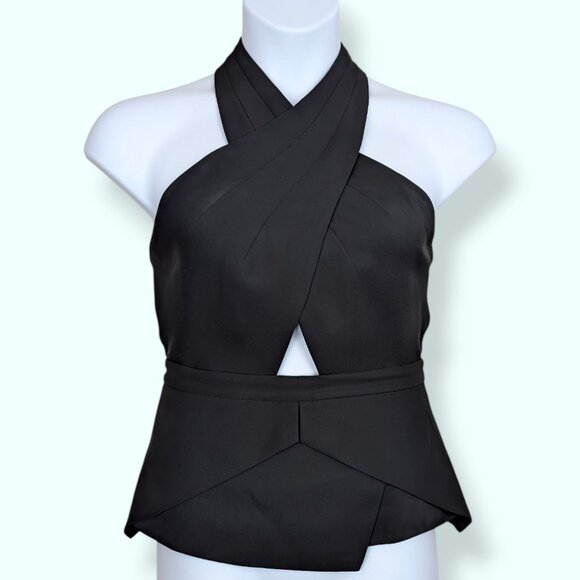 BCBGMaxazria Black Remmie Cut-Out Halter Top - Picture 1 of 10